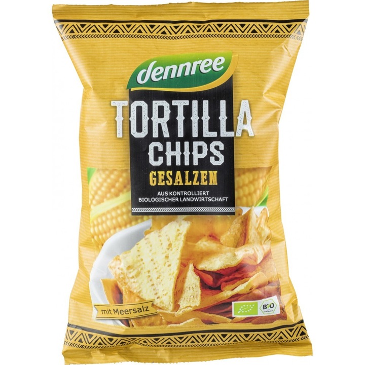 Tortilla chips cu sare bio, 125g, Dennree