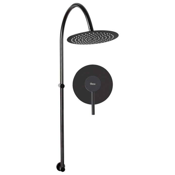 Sistem de dus EGO-Lugan, ploaie de dus 25x25cm, montaj incastrat in perete, finisaj negru mat