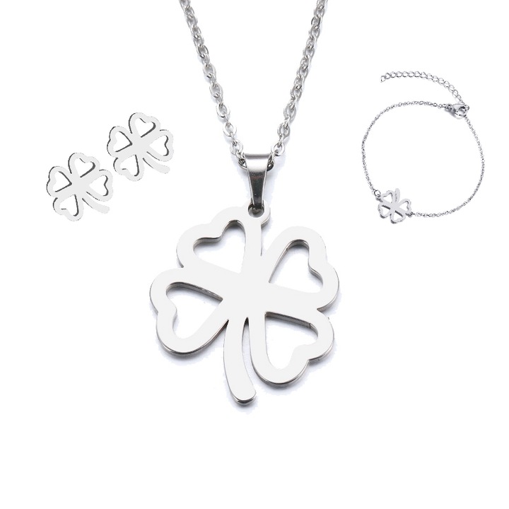 Set bijuterii Clover M1, FabulousByViolet, inox