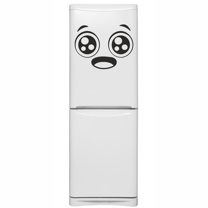 Sticker decorativ modern, Pentru bucatarie si frigider, fata simpatica cu ochi mari, Smiley, emoji, Negru, 40 x 30 cm