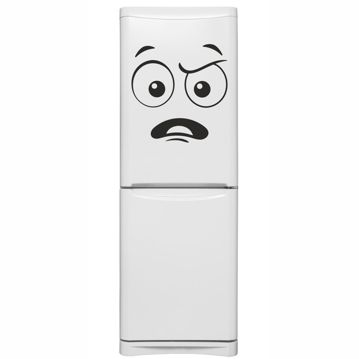 Sticker decorativ modern, Pentru bucatarie si frigider, fata incruntata, Smiley, emoji, Negru, 40 x 40 cm