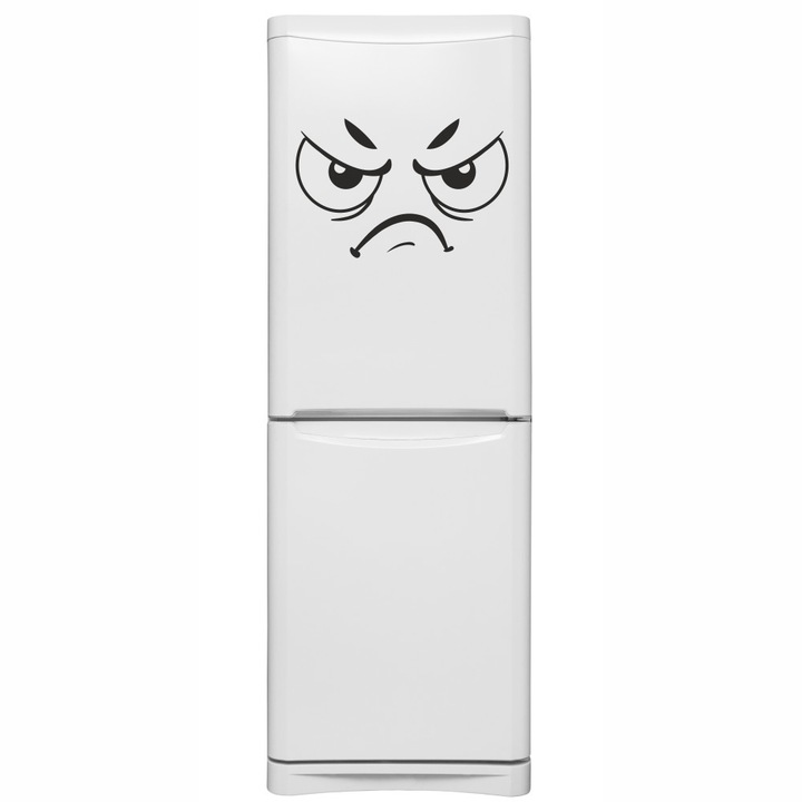 Sticker decorativ modern, Pentru bucatarie si frigider, fata suparata, Smiley, emoji, Negru, 40 x 26 cm