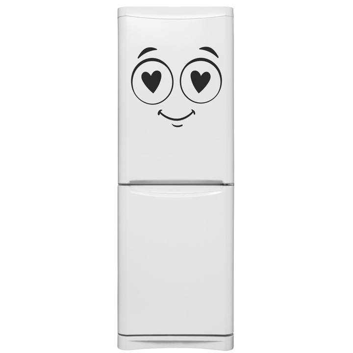 Sticker decorativ modern, Pentru bucatarie si frigider, fata indragostita cu inimioare, Smiley, emoji, Negru, 40 x 35 cm