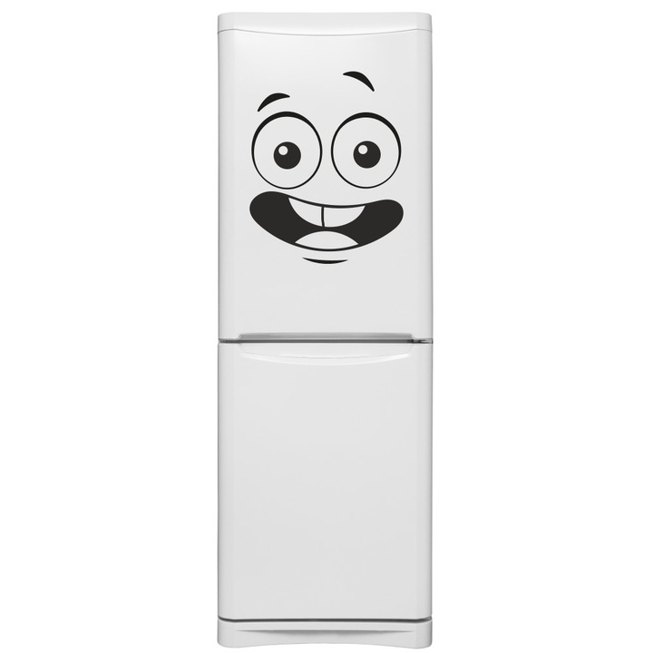 Sticker decorativ modern, Pentru bucatarie si frigider, fata zambitoare, Smiley, Negru, 44 x 35 cm