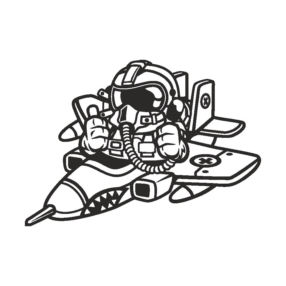 Sticker decorativ modern, Pentru camera copiilor, Benzi desenate, Animatie, Avion Razboi cu Pilot, PVC autocolant, Negru, 100 x 70 cm