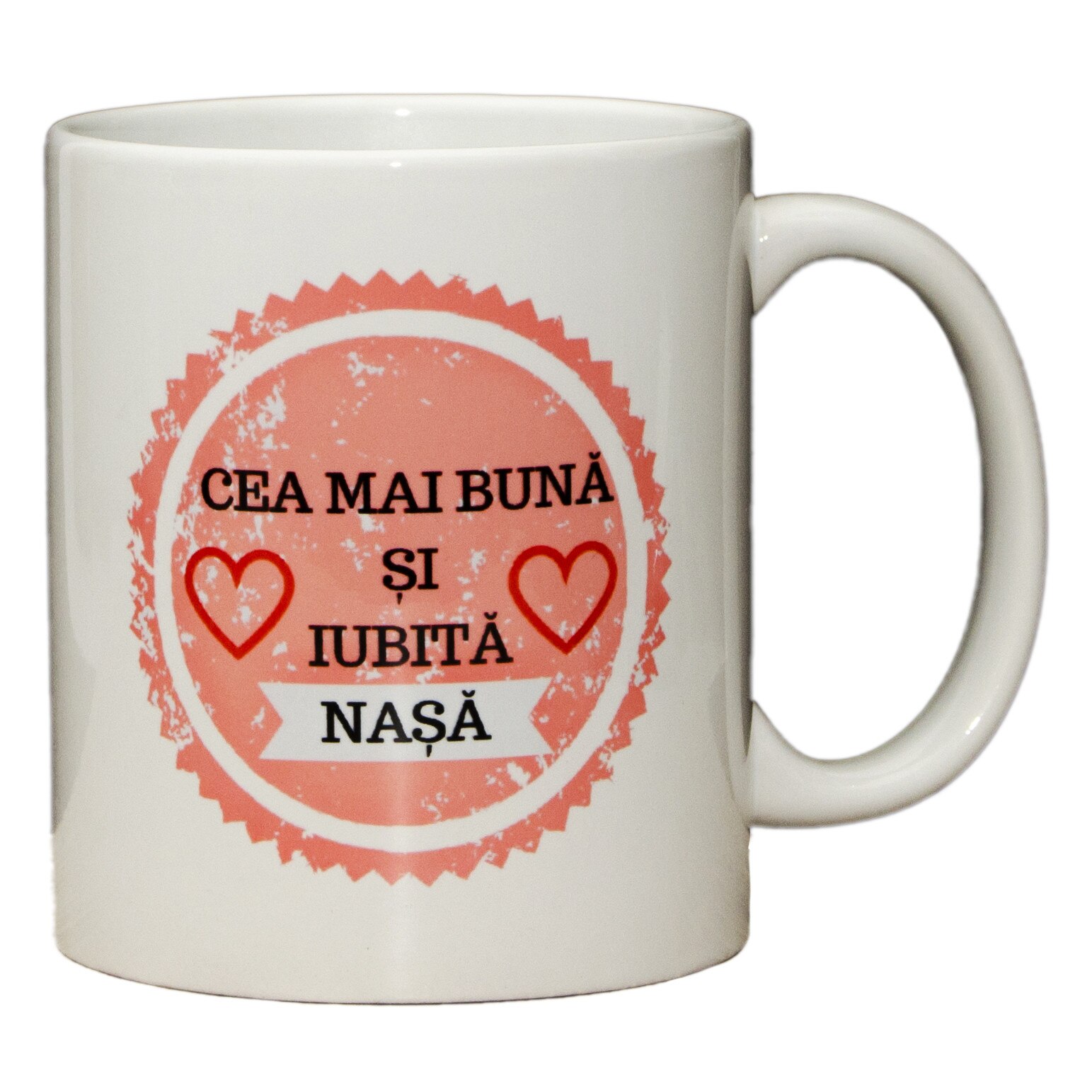 Cana personalizata, ceramica, alba, model pentru nasa