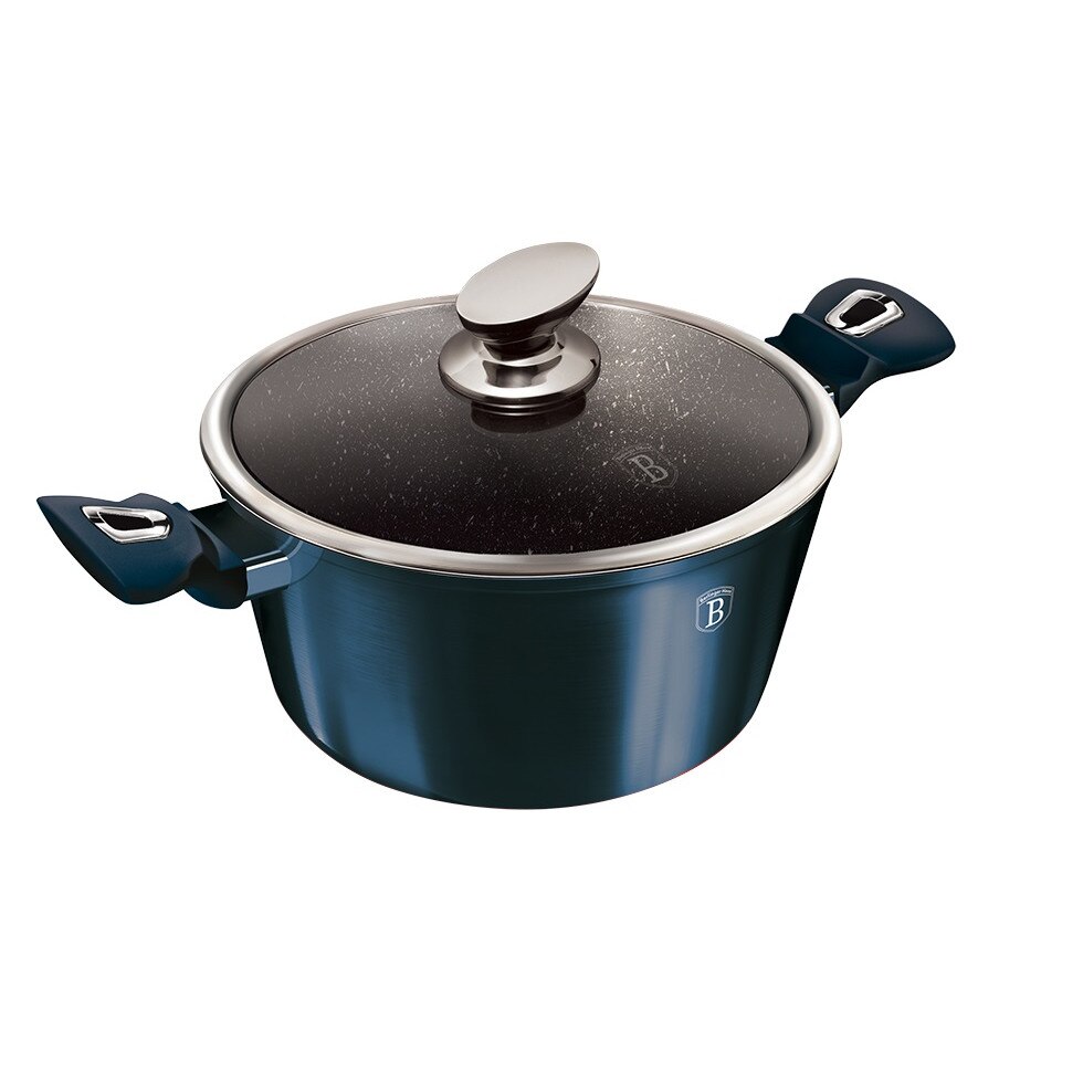 Cratita marmurata cu capac 24cm Aquamarine BH-1879