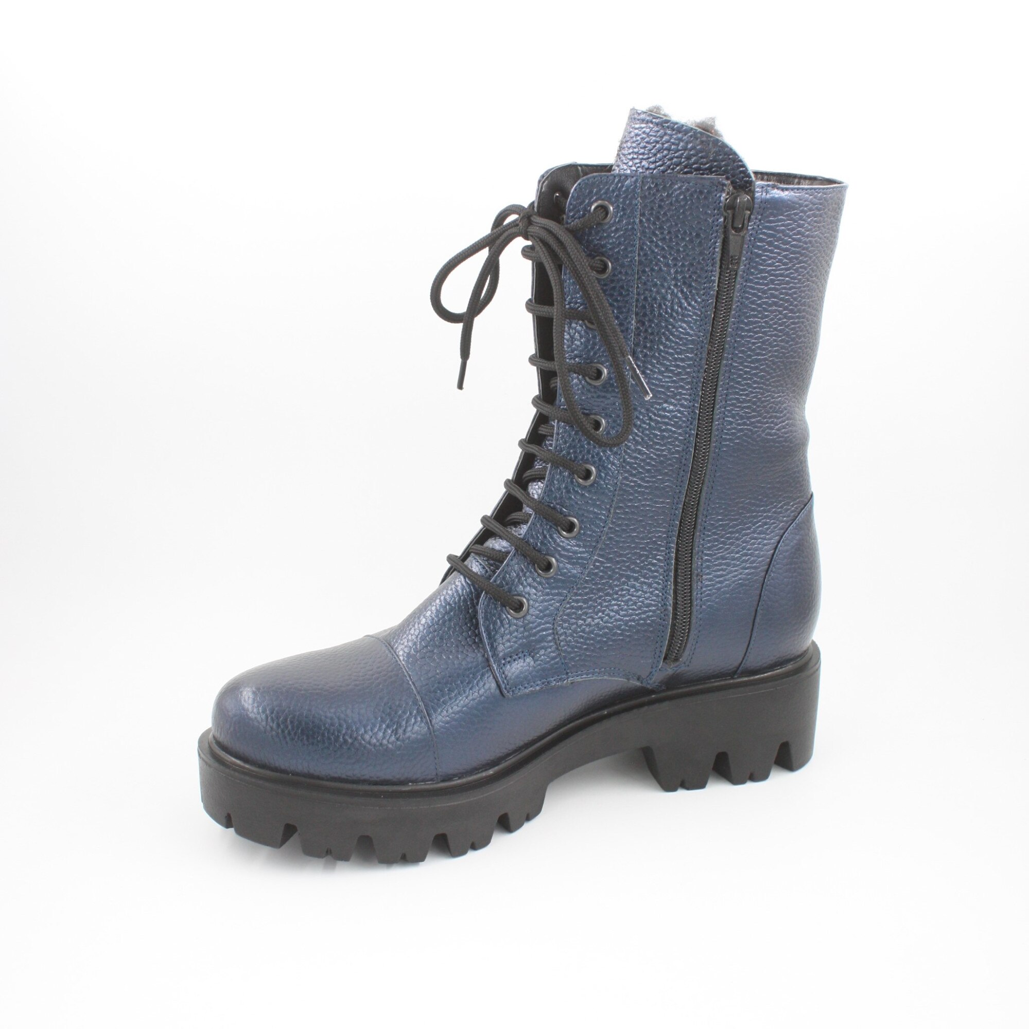 Bocanci dama, SandAli, piele naturala bizon, talpa usoara, crampoane mari, 9g, Albastru inchis