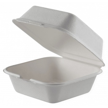 Caserola Biodegradabila Alba din Trestie de Zahar pentru Hamburger, Dimensiuni 15x15 cm, 50 Buc/Set Caserola Biodegradabila Alba din Trestie de Zahar pentru Hamburger, Dimensiuni 15x15 cm, 50 Buc/Set