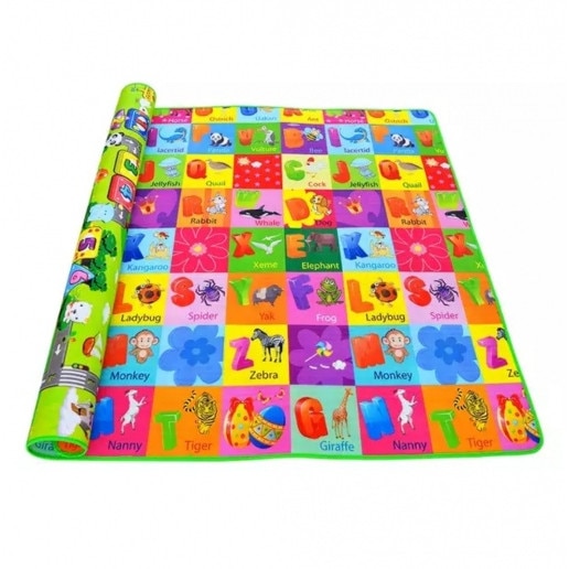 Covoras de Joaca, cu doua fete, termoizolant, cu literele alfabetului si animale, Multicolor 180 cm x 200 cm x 1 cm