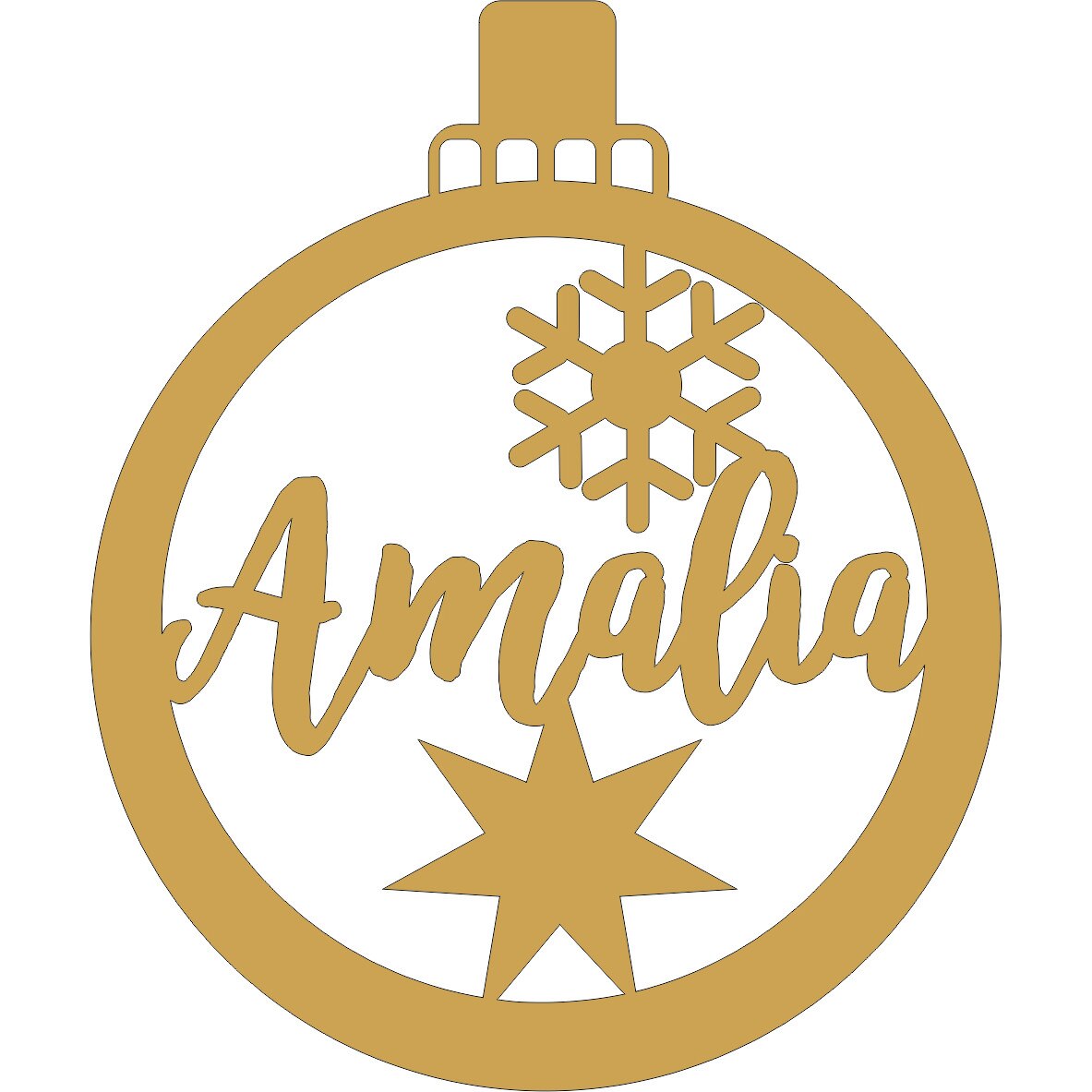 Glob Lemn Craciun Personalizat, CRC Studio, Stea si Fulg Nea, 9 cm