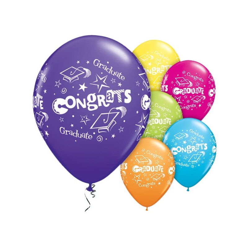 Set 10 Baloane latex 11'' Congrats Grad - Tropical Assortment, Qualatex 26548