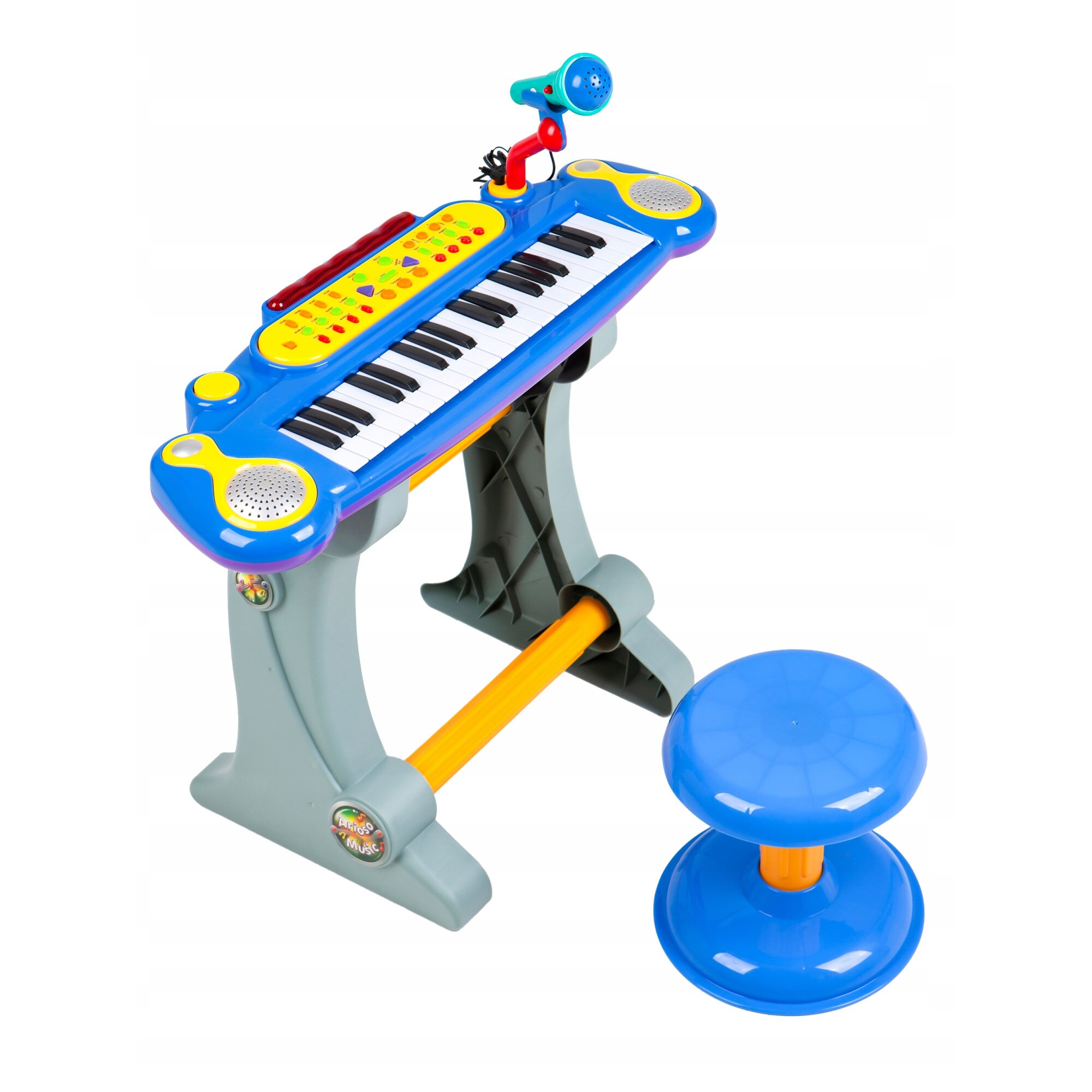 Orga electronica muzicala cu pian si microfon, GREAT PIANO PLAYER, efecte luminoase, 8 sunete de instrumente, 8 ritmuri diferite, albastru