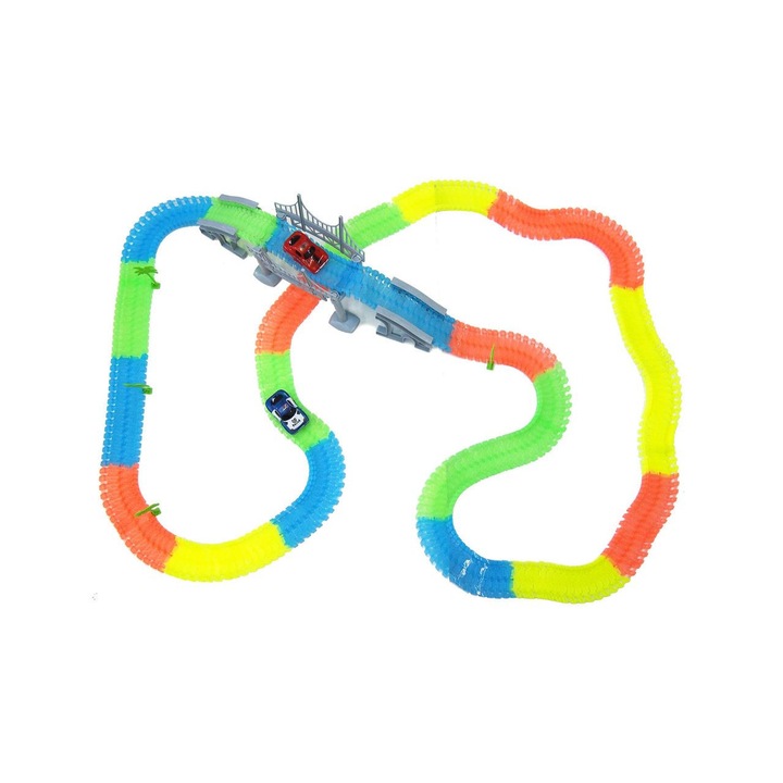 Pista flexibila de curse cu 2 masinute led Magic Traxx Hipodrom cu 373 piese