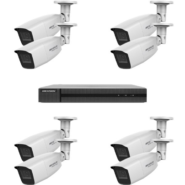 Kit sistem supraveghere HiWatch DVR UltraHD H.265 Pro + 8 camere TurboHD 2 MP exterior
