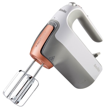 Mixer de mana Breville HeatSoft , 270W , 7 viteze , 5 accesorii, Gri/Alb Mixer de mana Breville HeatSoft , 270W , 7 viteze , 5 accesorii, Gri/Alb