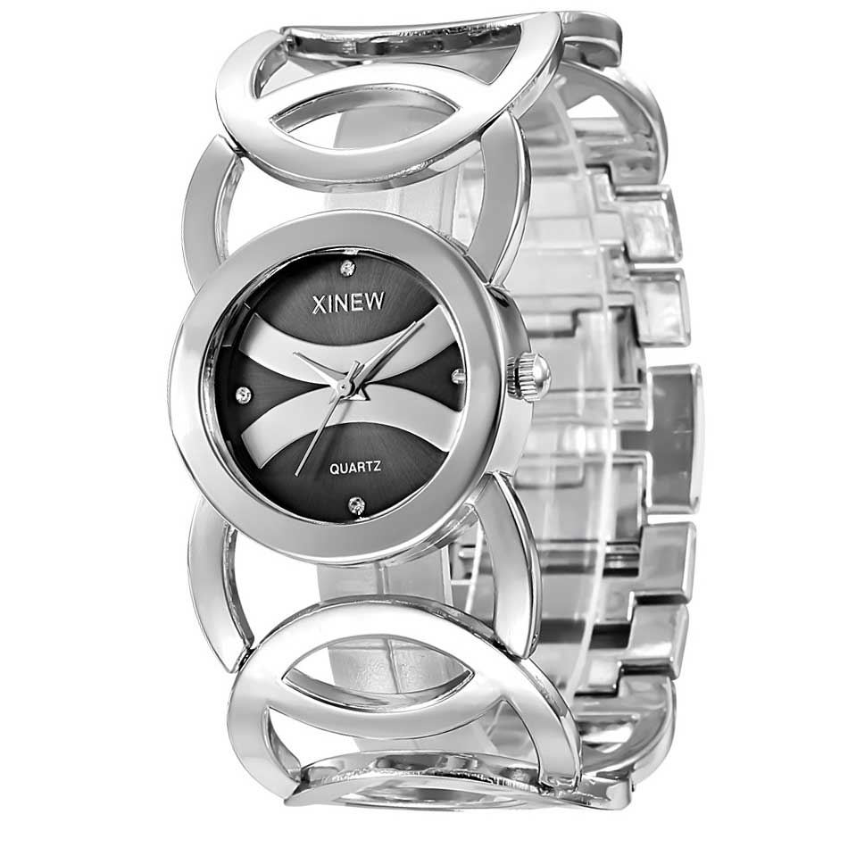 Ceas XINEW Dama Quartz Casual Elegant Argintiu/negru, PN999872SNU, curea din metal (zale), afisaj Analog