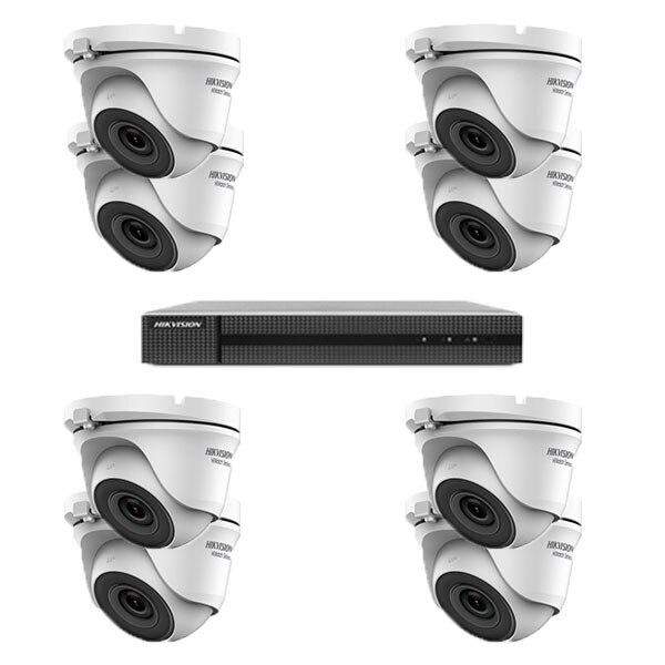 Kit sistem supraveghere HiWatch DVR UltraHD H.265 Pro + 8 camere 4 MP 1440p exterior/interior