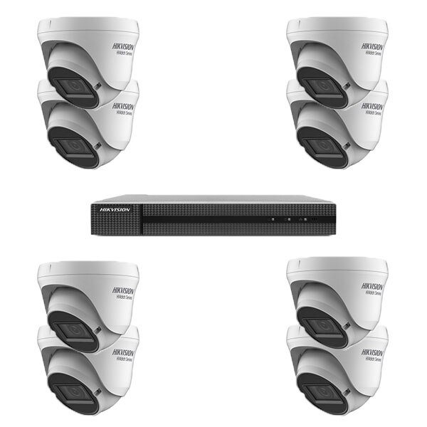 Kit sistem supraveghere HiWatch DVR UltraHD H.265 Pro + 8 camere TVI 4 MP exterior