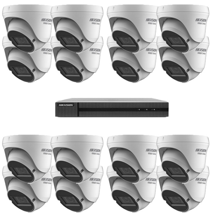 Kit sistem supraveghere HiWatch DVR UltraHD H.265 Pro + 16 camere TVI 4 ...