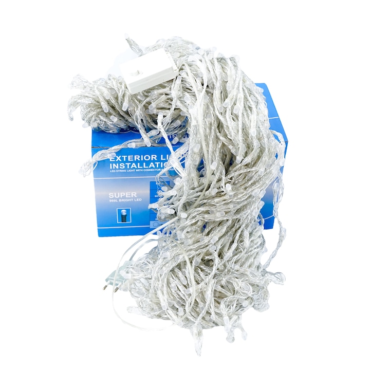 Perdea Lumini de exterior, 960 Led- Lumina Rece- Albastru 3m x 3m, joc de lumini, interconectabila