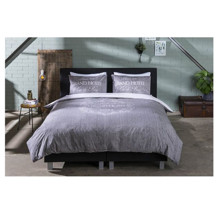 Единичен спален комплект "Grand Hotel" Nightlife, 3 части, Плик - 140/200/220 , 2 калъфки 60 х 70 см, 100% памук, Сив,17793809 6-55-18