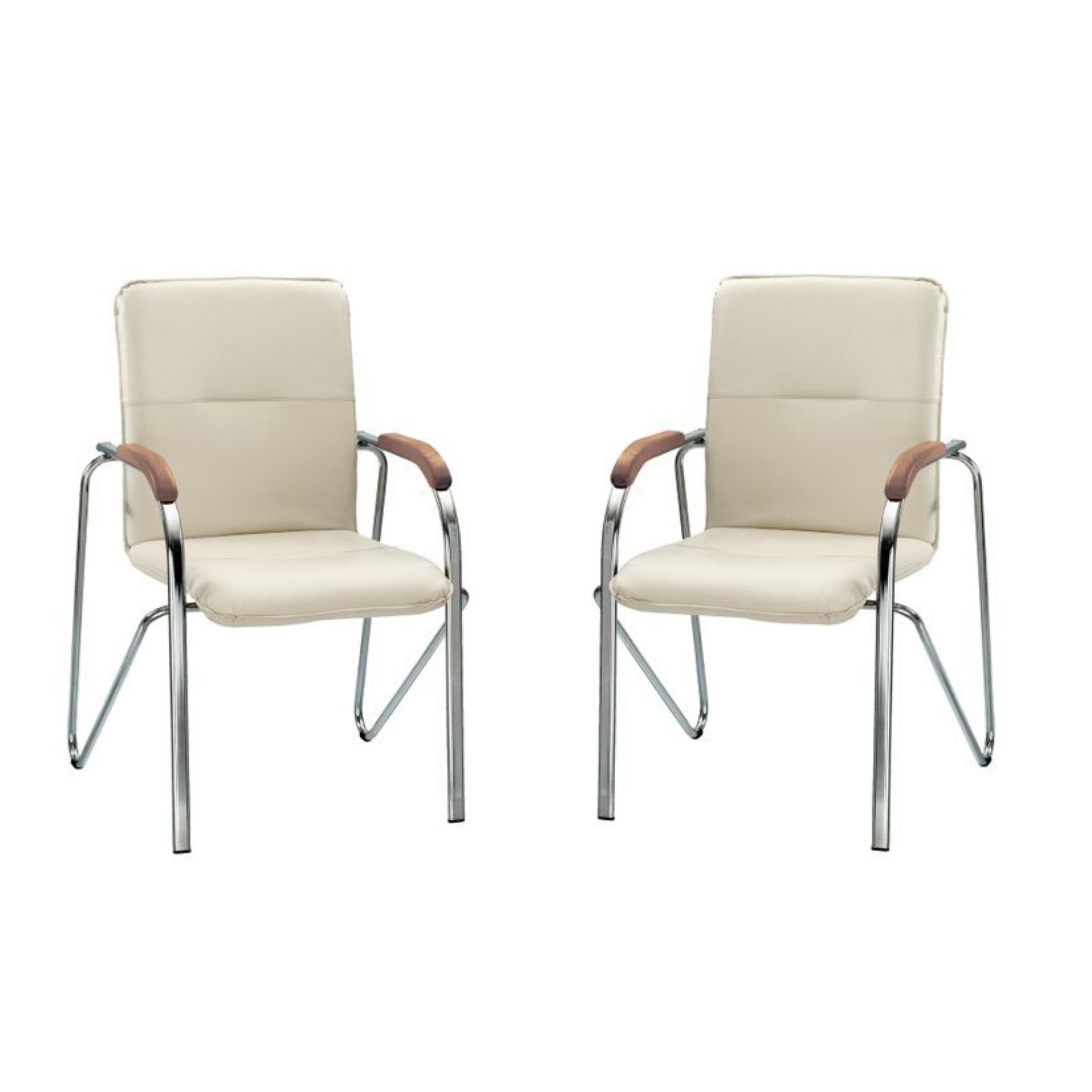 Set 2 scaune vizitator Samba Wood, Crem piele ecologica