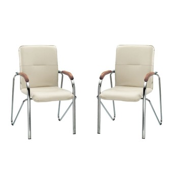 Set 2 scaune vizitator Samba Wood, Crem piele ecologica Set 2 scaune vizitator Samba Wood, Crem piele ecologica