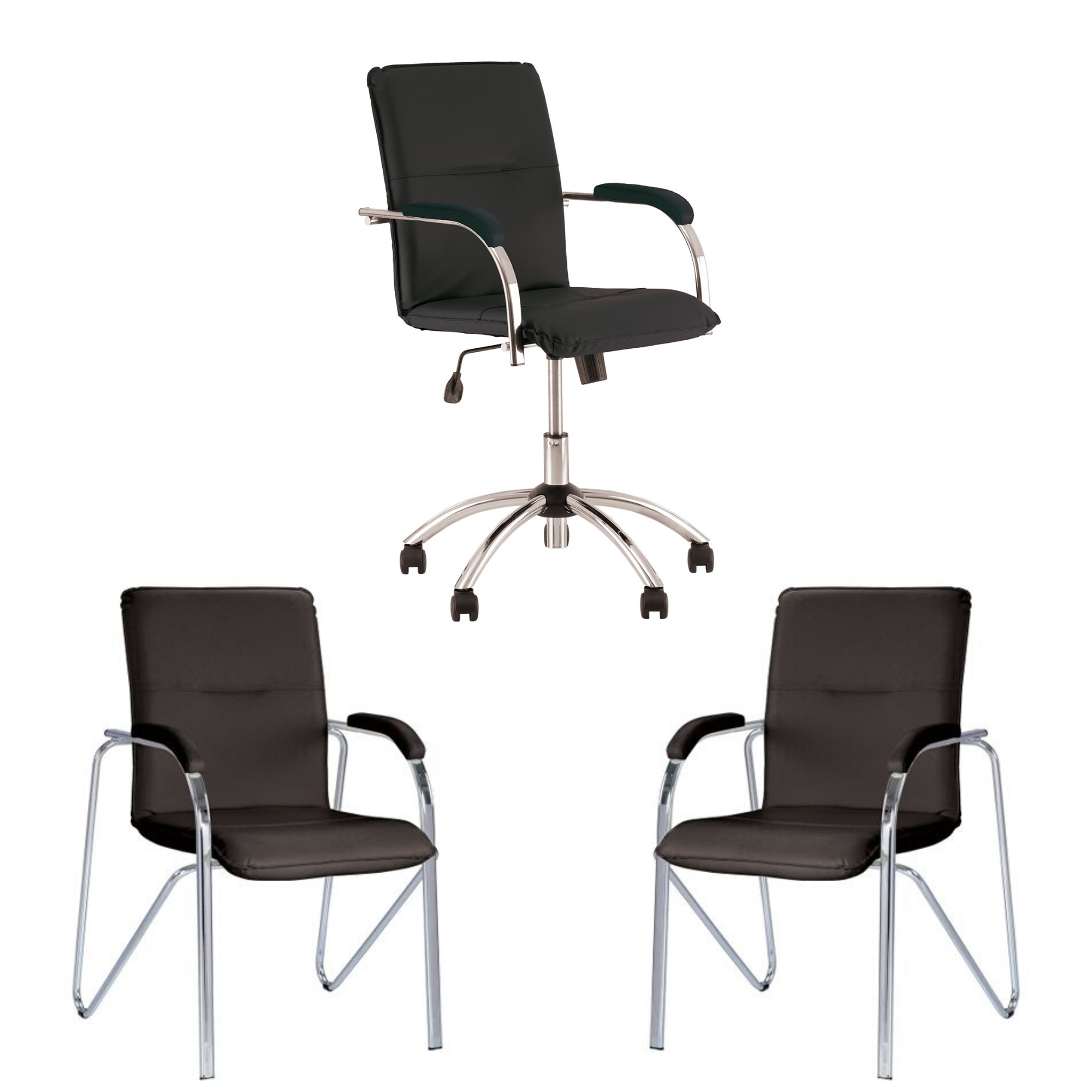 Set scaun de birou Samba GTP Soft si 2 scaune de vizitator Samba Soft, Negru piele ecologica