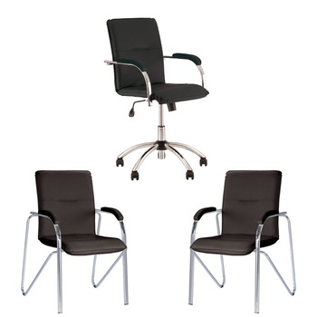 Set scaun de birou Samba GTP Soft si 2 scaune de vizitator Samba Soft, Negru piele ecologica Set scaun de birou Samba GTP Soft si 2 scaune de vizitator Samba Soft, Negru piele ecologica