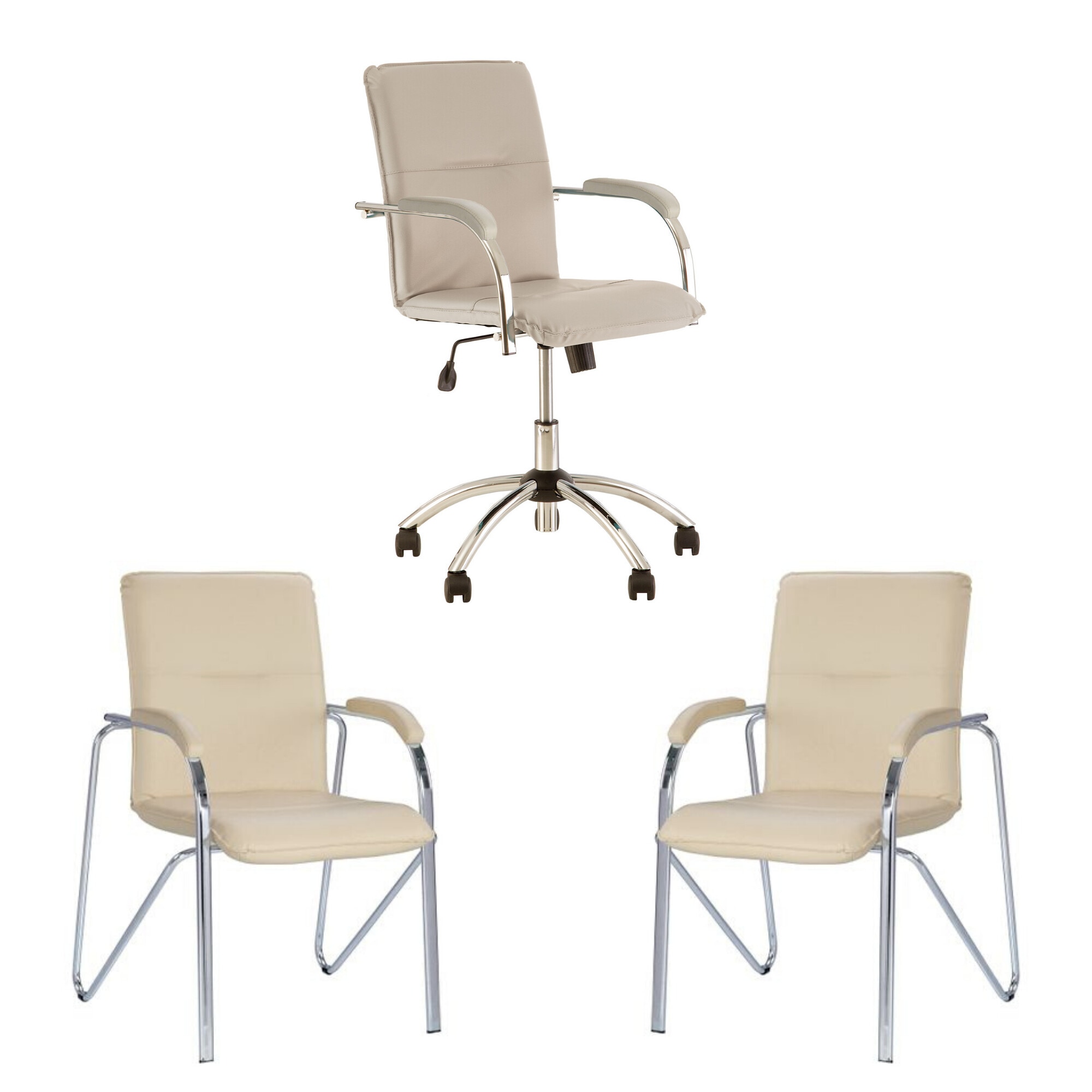 Set scaun de birou Samba GTP Soft si 2 scaune de vizitator Samba Soft, Crem piele ecologica