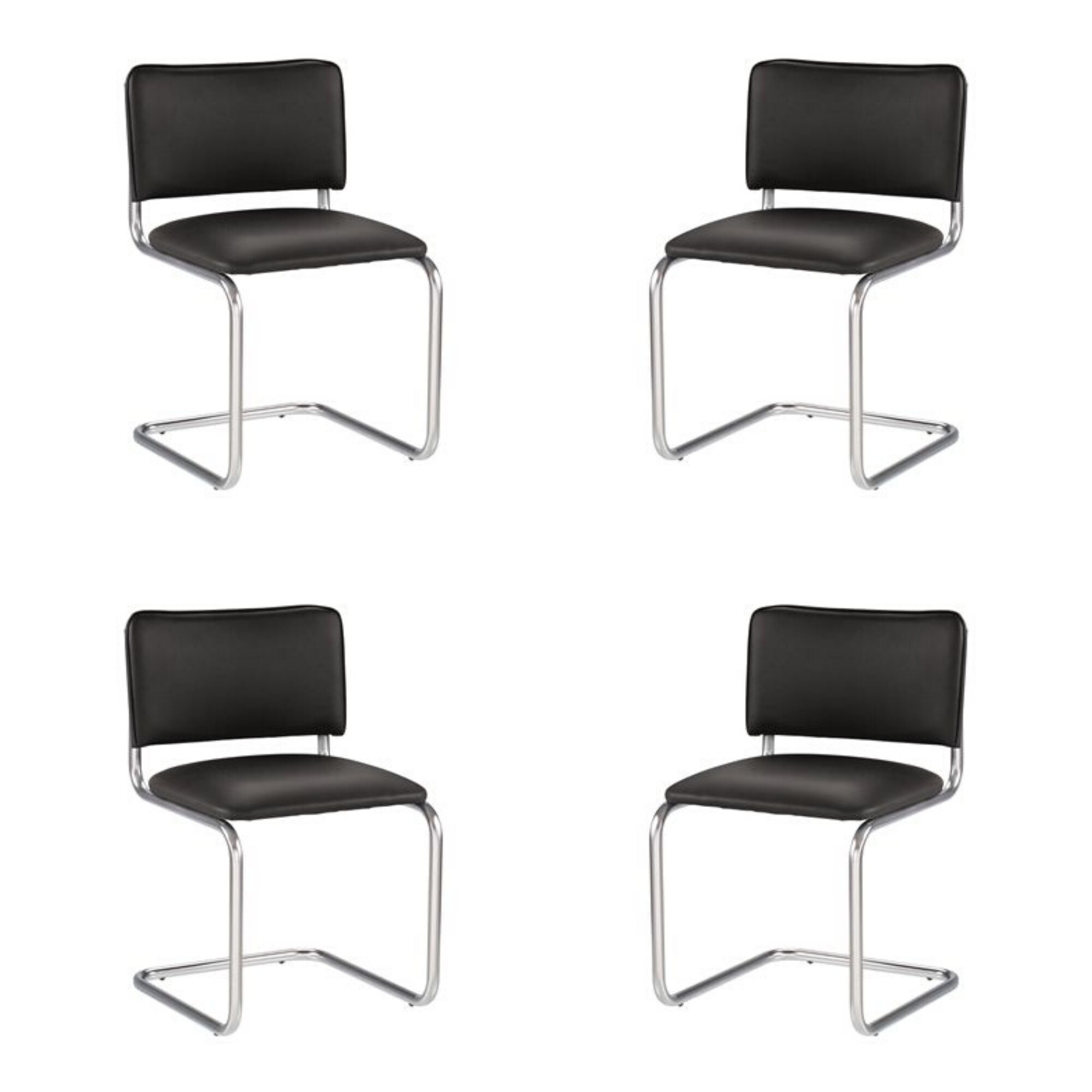 Set 4 scaune vizitator/conferinta SYLWIA, cadru cromat, PU, negru