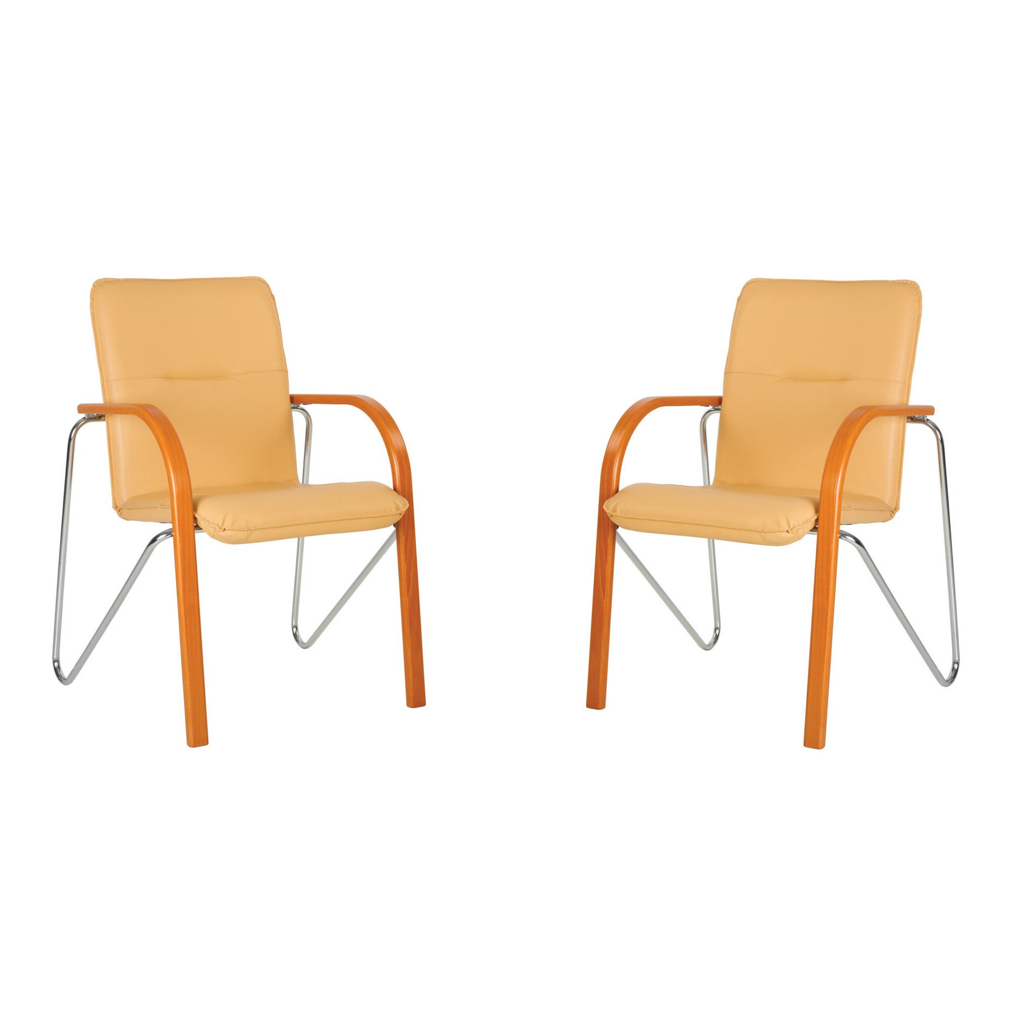 Set 2 scaune vizitator SALSA, Ocru piele ecologica