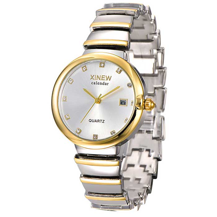 Ceas XINEW Dama Quartz Casual Elegant Argintiu/alb, PN999869SAB, curea din metal (zale), afisaj Analog
