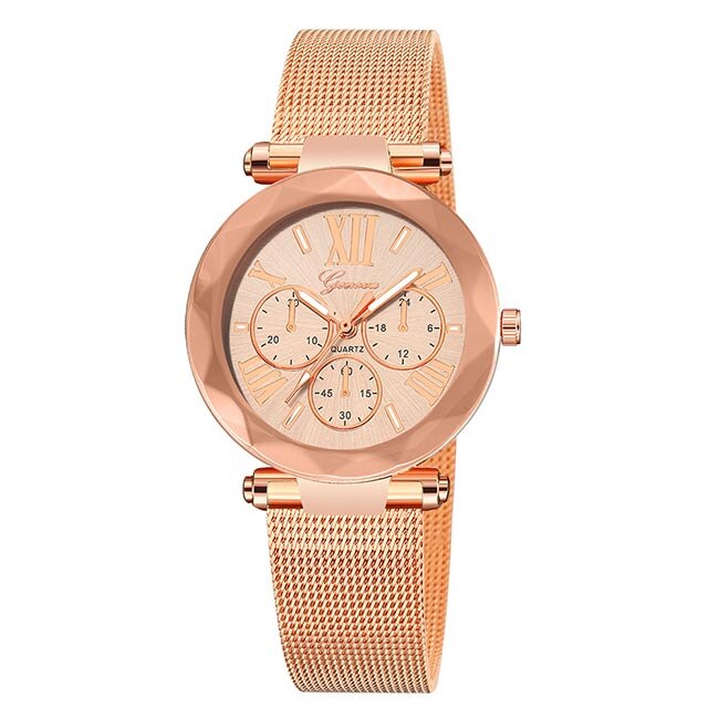 Ceas Geneva Dama Quartz Casual Elegant Rose, PN999512RE, curea din metal (mesh), afisaj Analog