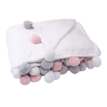 Patura catifelata, Zola®, 130 x 1 60, alba cu pom pom Patura catifelata, Zola®, 130 x 1 60, alba cu pom pom