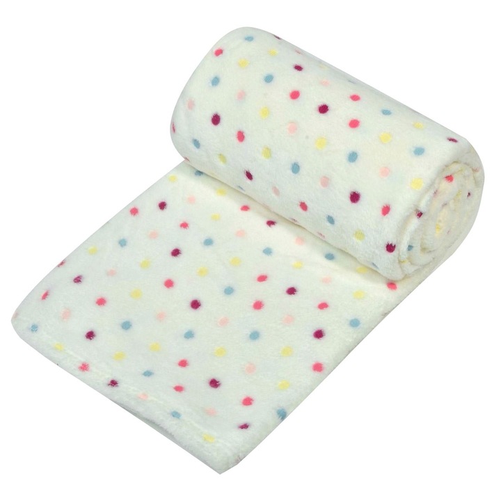 Shopiens® кадифено одеяло, модел на цветни точки, бяло, 200 x 150 см