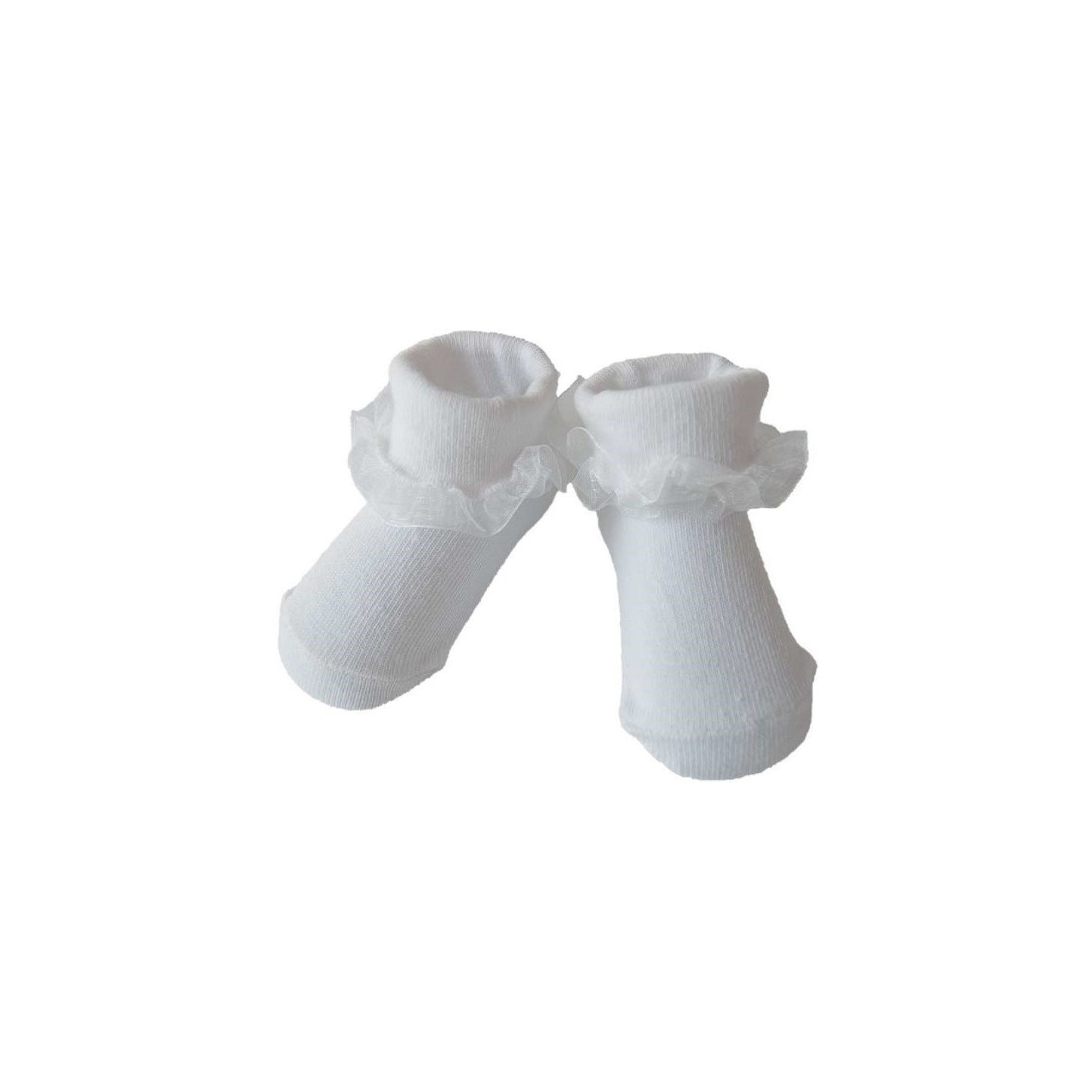 Sosete bebe, cu volanas, albe