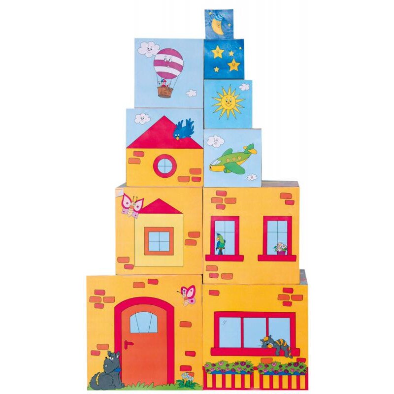 Set Cuburi din lemn de stivuit si construit, 10 bucati, Woodyland