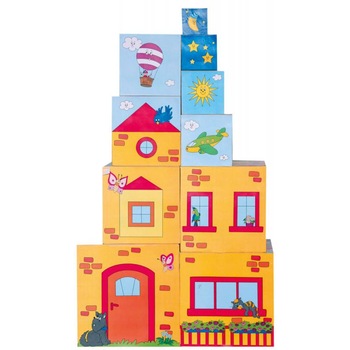 Set Cuburi din lemn de stivuit si construit, 10 bucati, Woodyland Set Cuburi din lemn de stivuit si construit, 10 bucati, Woodyland