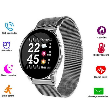 Ceas SmartWatch si Bratara Fitness 2 in 1 SmartWIBE8, Notificari Apeluri/ Mesaje, Monitorizare ritm cardiac, Presiune arteriala, Antisedentarism, Afisaj Meteo, Inchidere Magnetica, Curea metalica Argintiu Ceas SmartWatch si Bratara Fitness 2 in 1 SmartWIBE8, Notificari Apeluri/ Mesaje, Monitorizare ritm cardiac, Presiune arteriala, Antisedentarism, Afisaj Meteo, Inchidere Magnetica, Curea metalica Argintiu