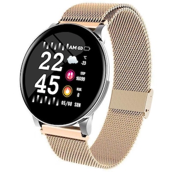 Ceas SmartWatch si Bratara Fitness 2 in 1 SmartWIBE8, Notificari Apeluri/ Mesaje, Monitorizare ritm cardiac, Presiune arteriala, Antisedentarism, Afisaj Meteo, Inchidere Magnetica, Curea metalica Gold Ceas SmartWatch si Bratara Fitness 2 in 1 SmartWIBE8, Notificari Apeluri/ Mesaje, Monitorizare ritm cardiac, Presiune arteriala, Antisedentarism, Afisaj Meteo, Inchidere Magnetica, Curea metalica Gold