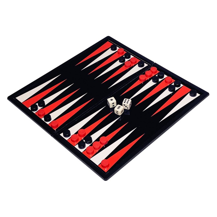 Zola Mini társasjáték, backgammon modell, mágneses, fehér / fekete / piros