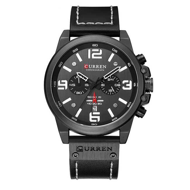Ceas Curren Barbatesc Quartz Casual Elegant Negru, PN999496NU, curea din piele, afisaj Analog