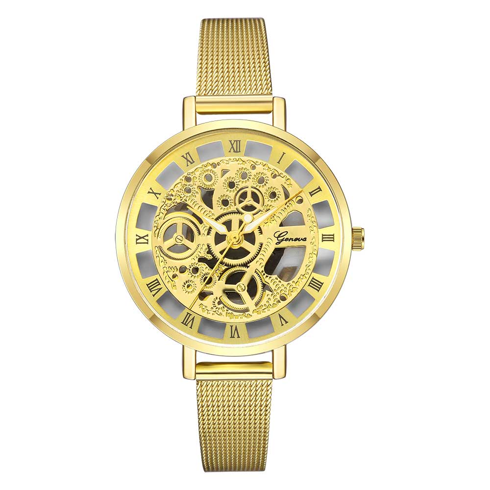 Ceas Geneva Unisex Quartz Casual Elegant Auriu, PN999419GD, curea din metal (mesh), afisaj Analog