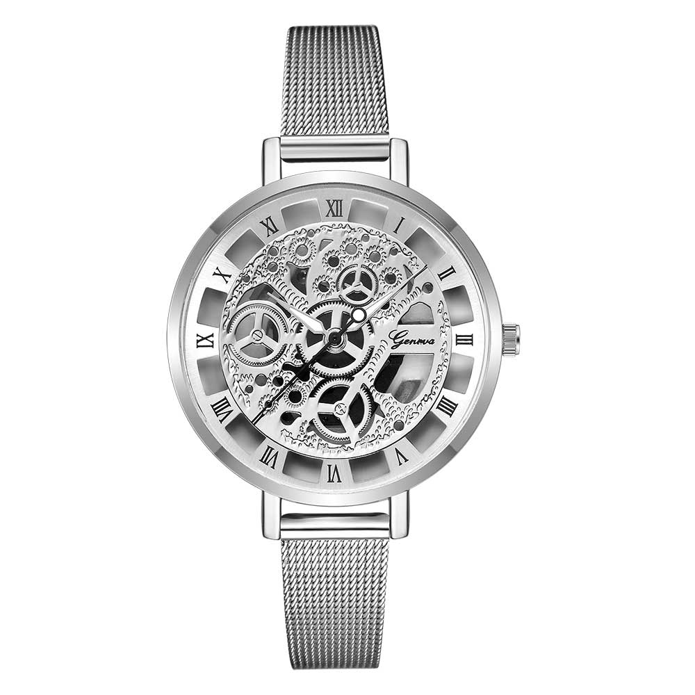 Ceas Geneva Unisex Quartz Casual Elegant Argintiu, PN999419SR, curea din metal (mesh), afisaj Analog