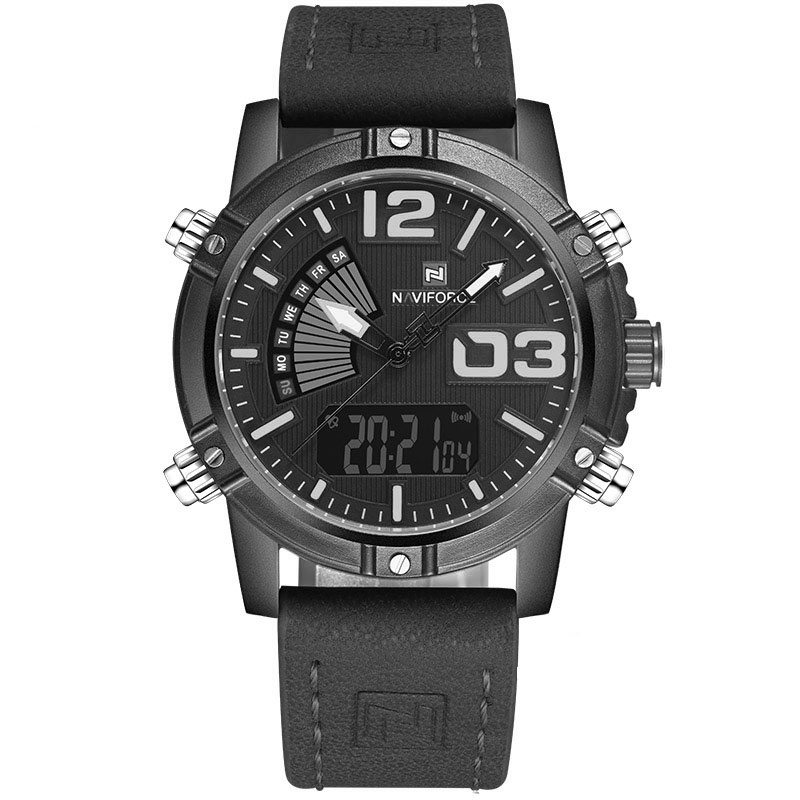Ceas NAVIFORCE Barbatesc Quartz Casual Elegant Gri, PN999942GI, curea din piele, afisaj Hibrid