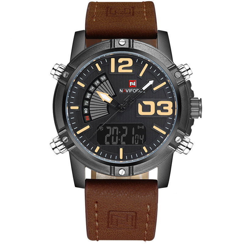 Ceas NAVIFORCE Barbatesc Quartz Casual Elegant Maro, PN999942MO, curea din piele, afisaj Hibrid
