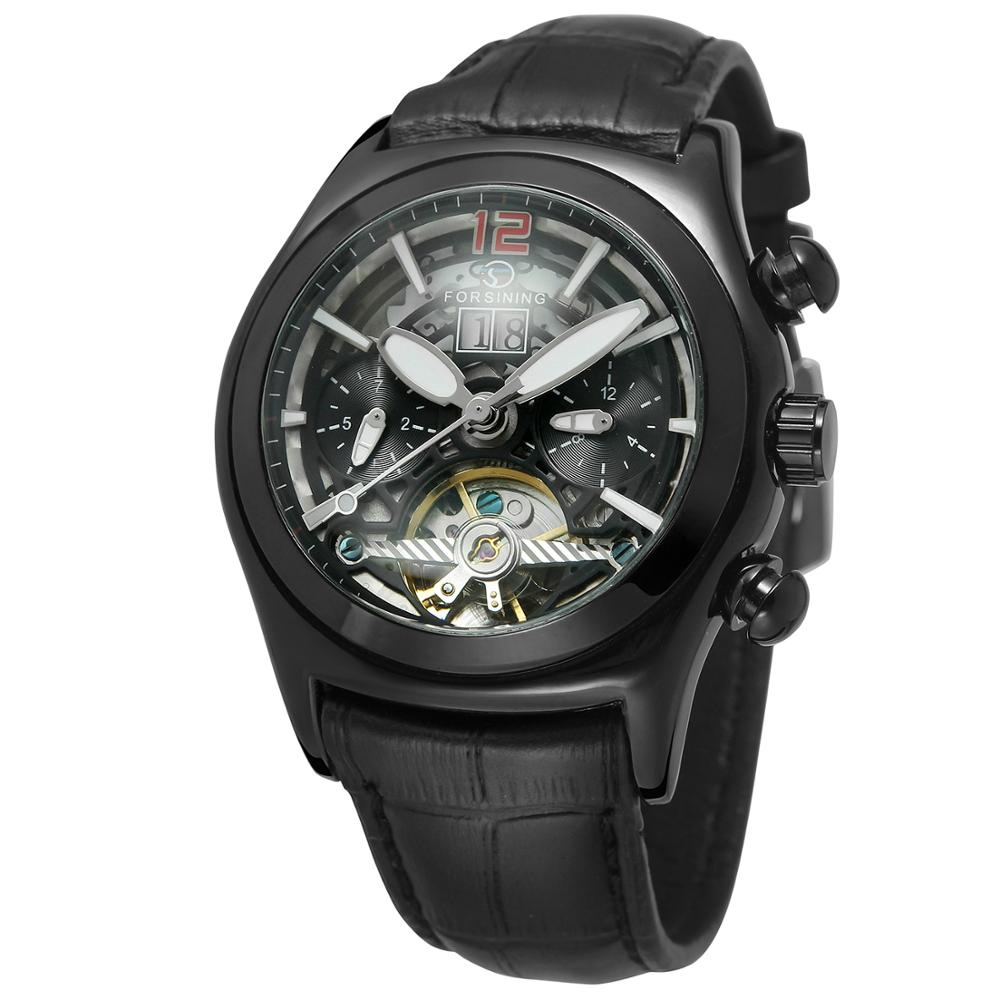 Ceas Forsining Unisex Automatic Casual Elegant Negru, PN999150NU, curea din piele, afisaj Analog