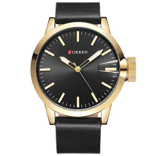 Ceas Curren Unisex Quartz Casual Elegant Auriu/negru, PN999923GNU, curea din piele, afisaj Analog